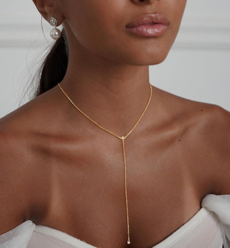 Treasure Bender Lariat Gold Necklace for Women Dainty Long 14K Gold Plated Y-Shaped Body Chain Choker Necklace Trendy Non Tarnish Pendant Simple Layered Necklaces Gold Jewelry for Women Set Gift - Image 3